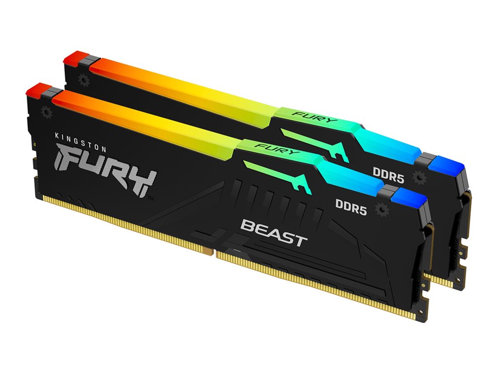 Kingston FURY Beast RGB - DDR5 - Kit - 16 GB: 2 x 8 GB - DIMM 288-PIN - 6000 MHz / PC5-48000 - CL30 - 1.4 V - ungepuffert - on-die ECC - Schwarz